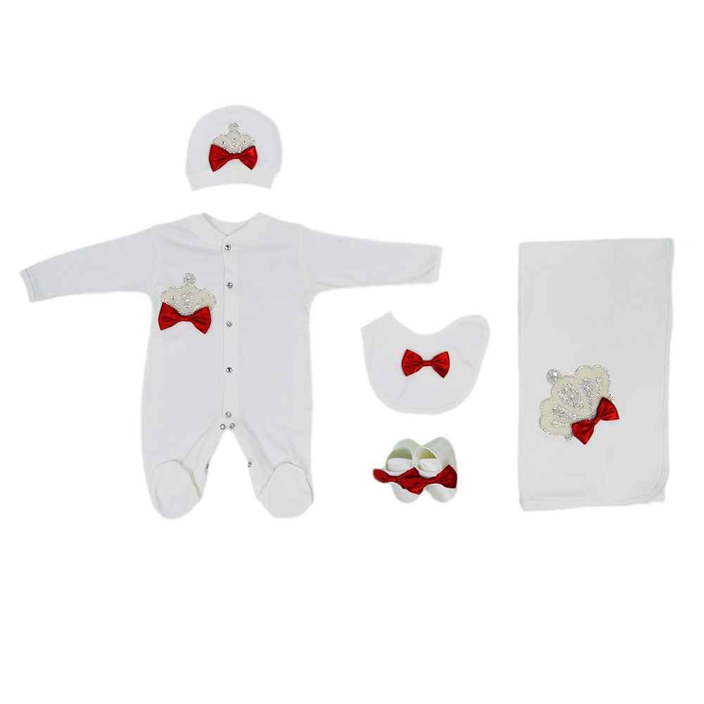 Eda Baby 7712 Lüx 5'li Hastane Çıkış Seti 0-3 Ay Kırmızı