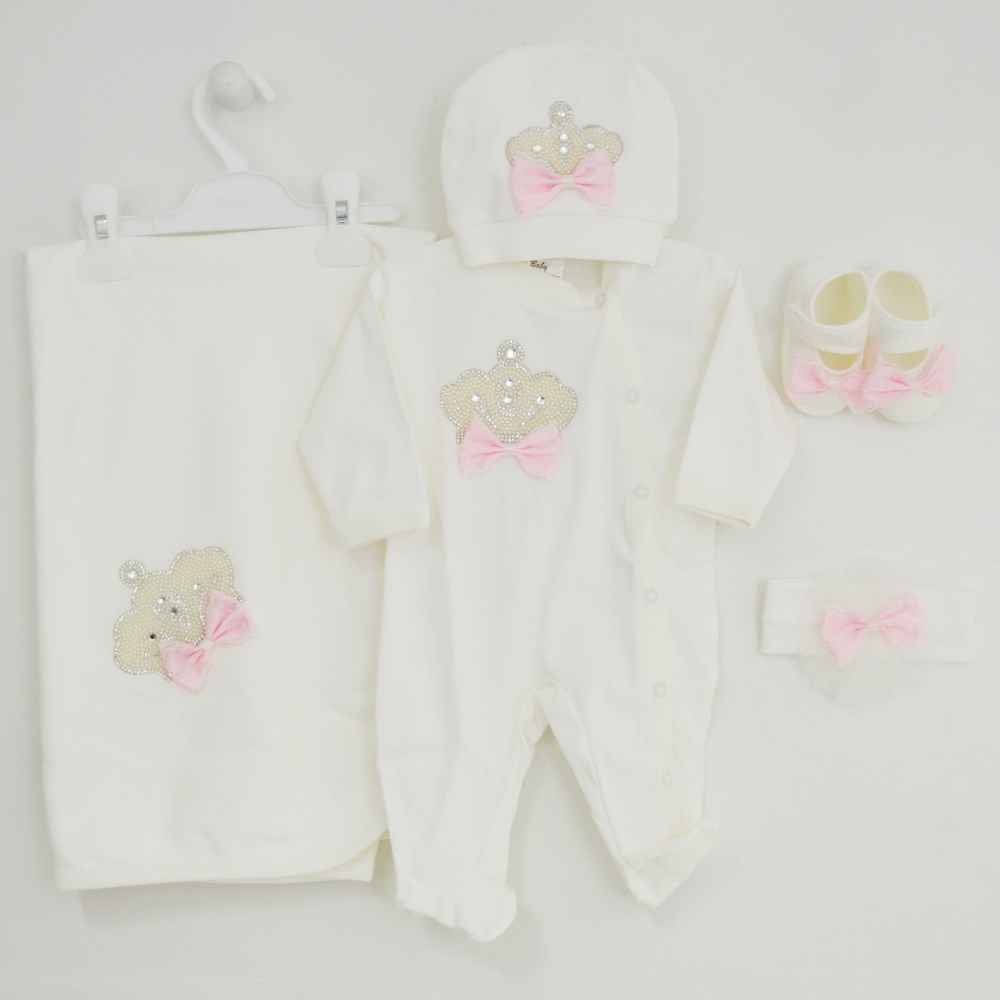 Eda Baby 7712 Lüx 5'li Hastane Çıkış Seti 0-3 Ay Pembe