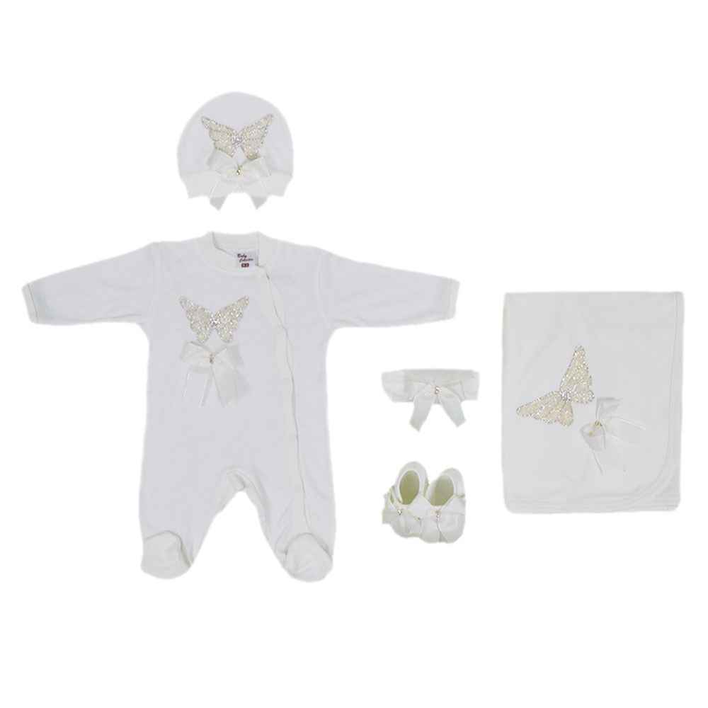 Eda Baby 7712 Lüx 5'li Hastane Çıkış Seti 0-3 Ay Krem