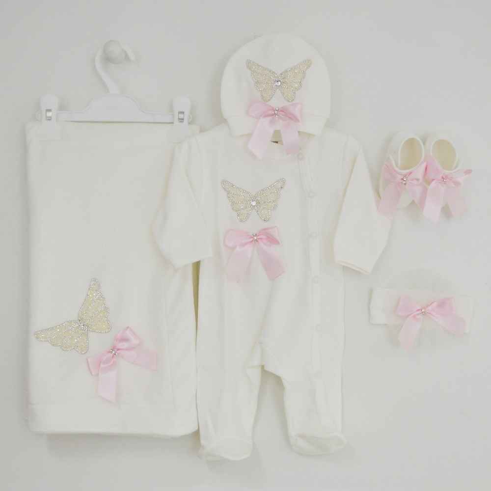 Eda Baby 7712 Lüx 5'li Hastane Çıkış Seti 0-3 Ay Pembe