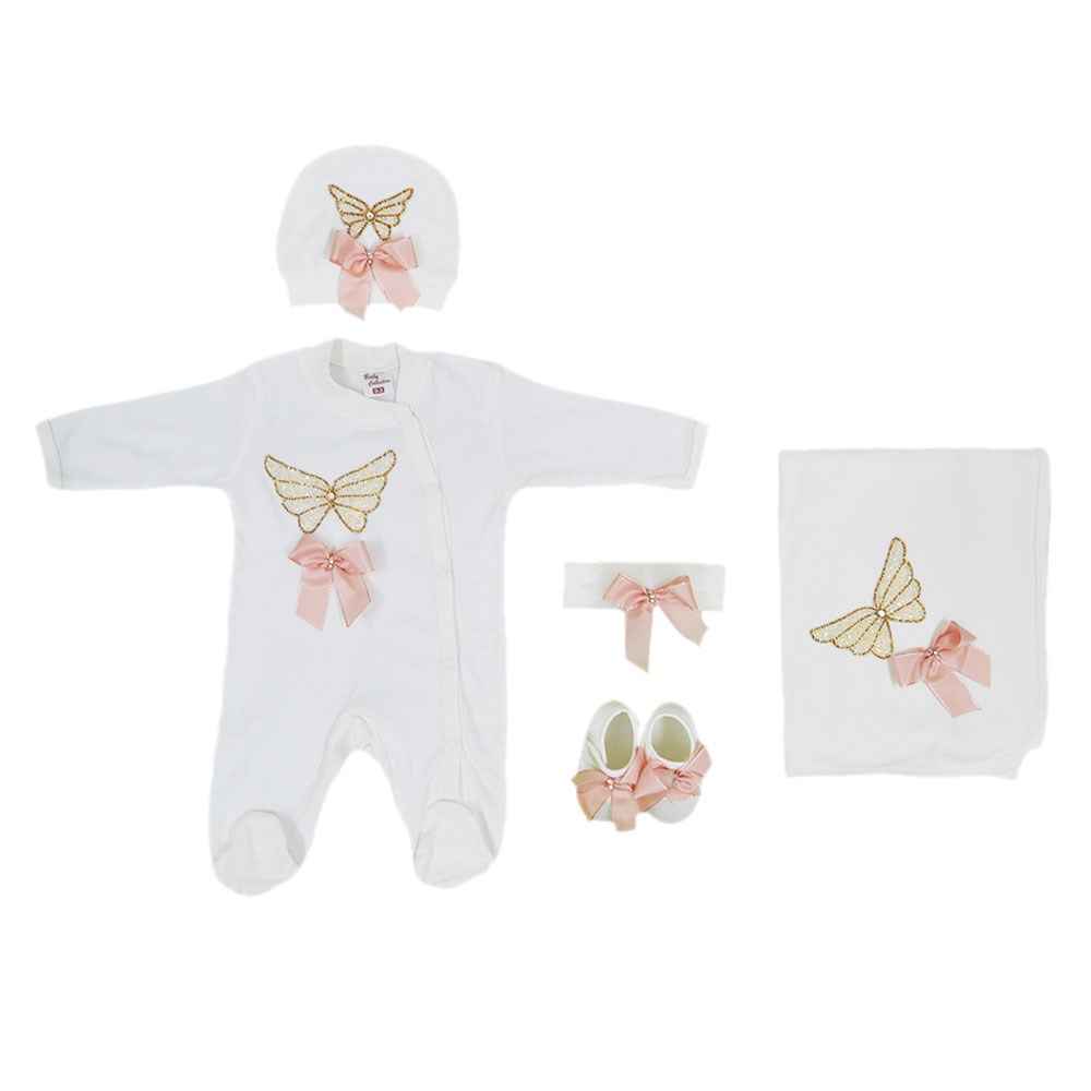 Eda Baby 7712 Lüx 5'li Hastane Çıkış Seti 0-3 Ay Somon