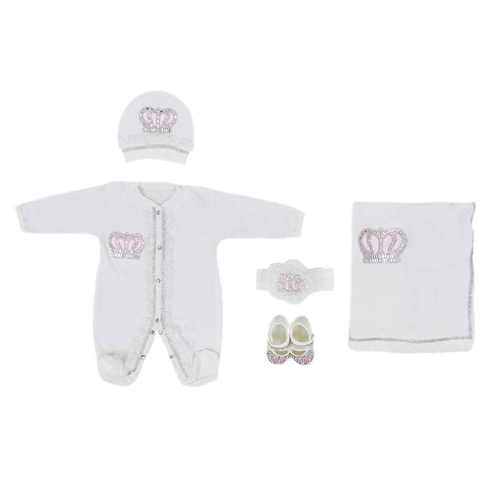 Eda Baby 1056 5'li Hastane Çıkış Seti 0-3 Ay Beyaz-Pembe