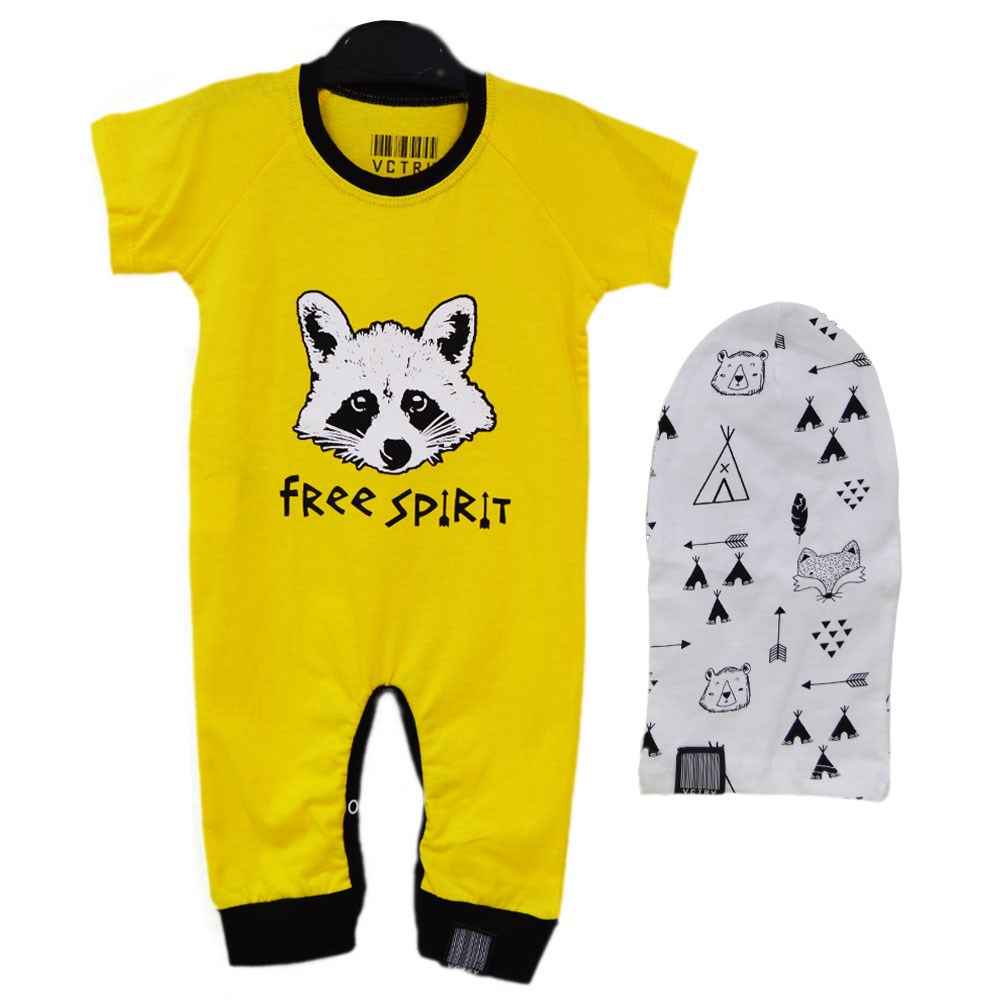 Victory 84783 Raccoon Şapkalı Bebek Tulumu Sarı