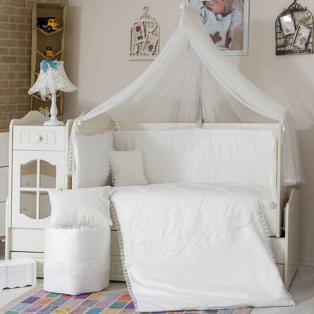 Mini Baby Nervür Bebek Uyku Seti 10 Parça 70x130 cm Krem