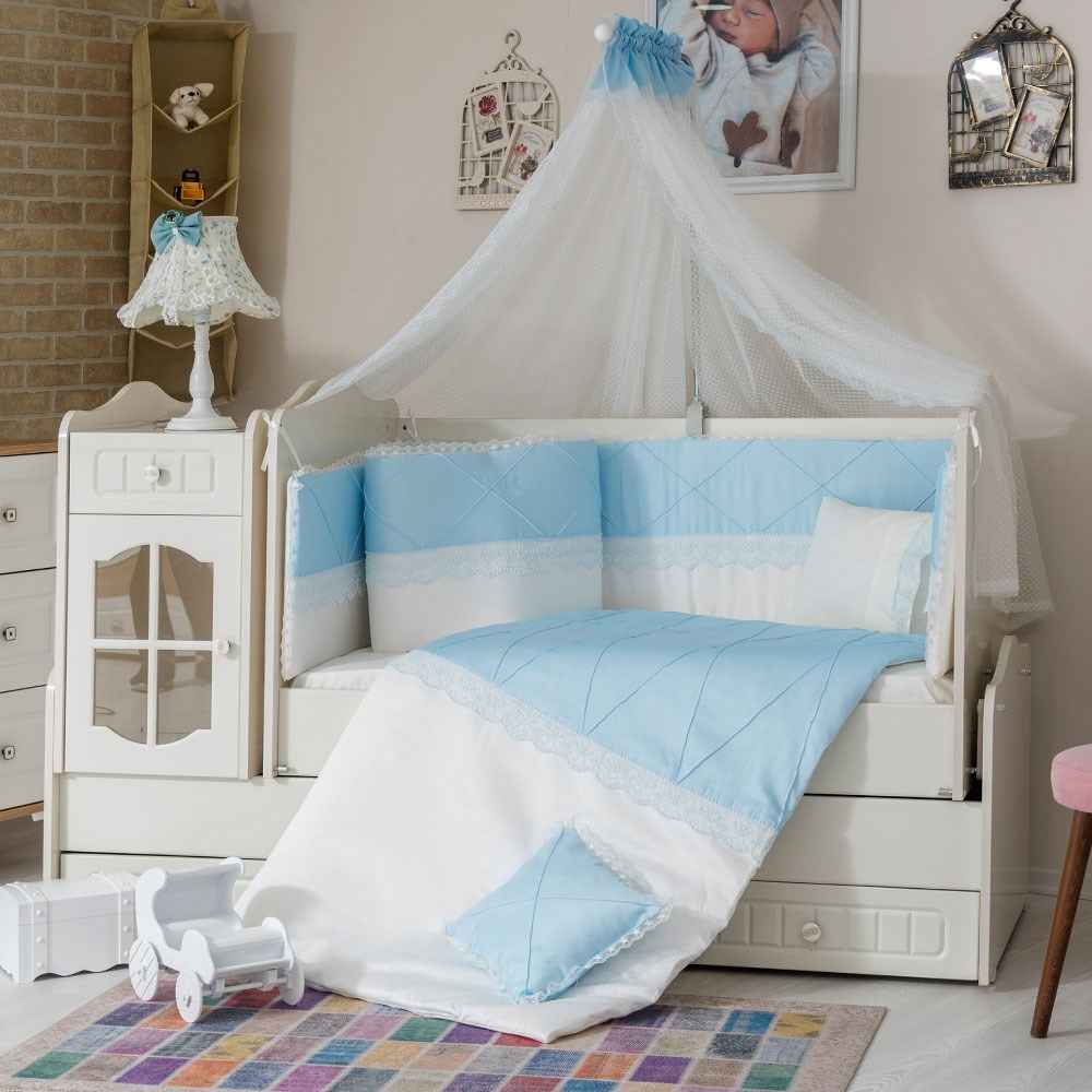 Mini Baby Nervür Bebek Uyku Seti 10 Parça 70x130 cm Mavi