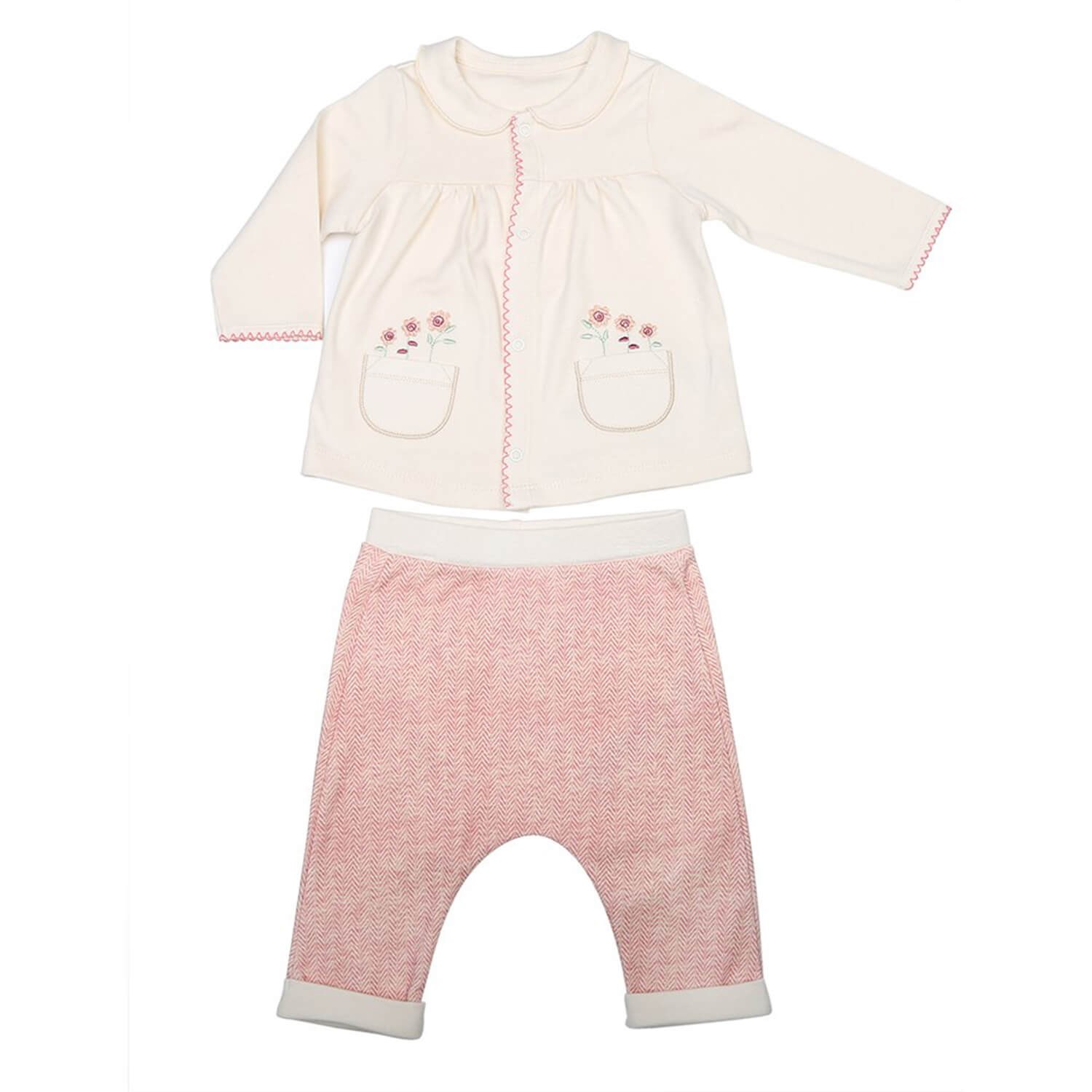 Baby Center S38934 Elegant Çiçekli 2li Bebek Takımı Krem