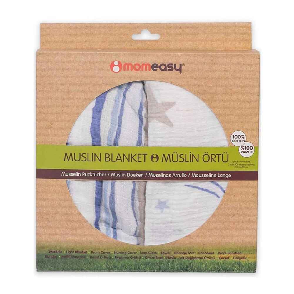 Momeasy İkili Müslin Örtü 100x120  Mavi
