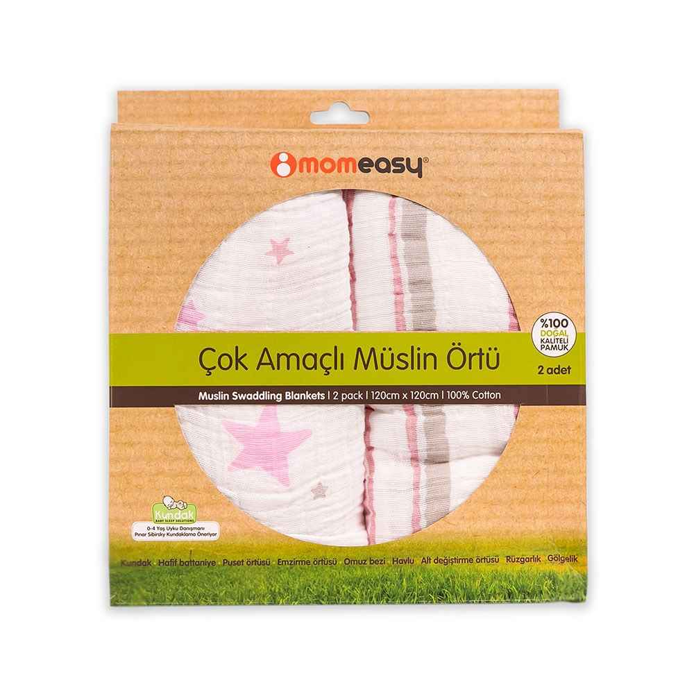 Momeasy İkili Müslin Örtü 100x120  Pembe