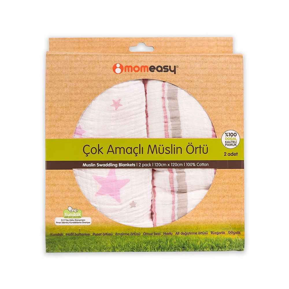 Momeasy İkili Müslin Örtü 100x120  Pembe