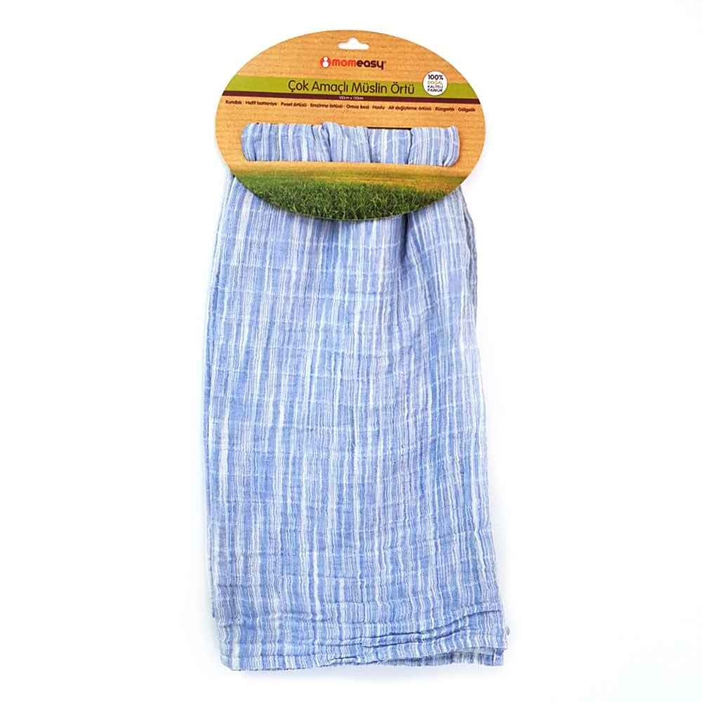 Momeasy Tekli Müslin Örtü 100x120 cm Mavi