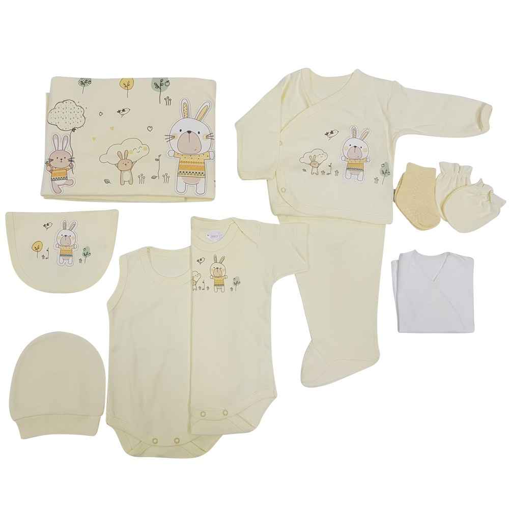 Bebitof 883 Tavşan Nakışlı Hastane Çıkışı 10lu Set Sarı