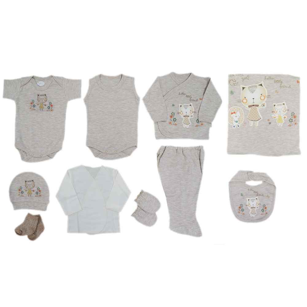Bebitof 881 Kedi Nakışlı Hastane Çıkışı 10lu Set Kahverengi