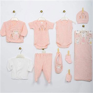 Bebitof 881 Kedi Nakışlı Hastane Çıkışı 10lu Set Pembe