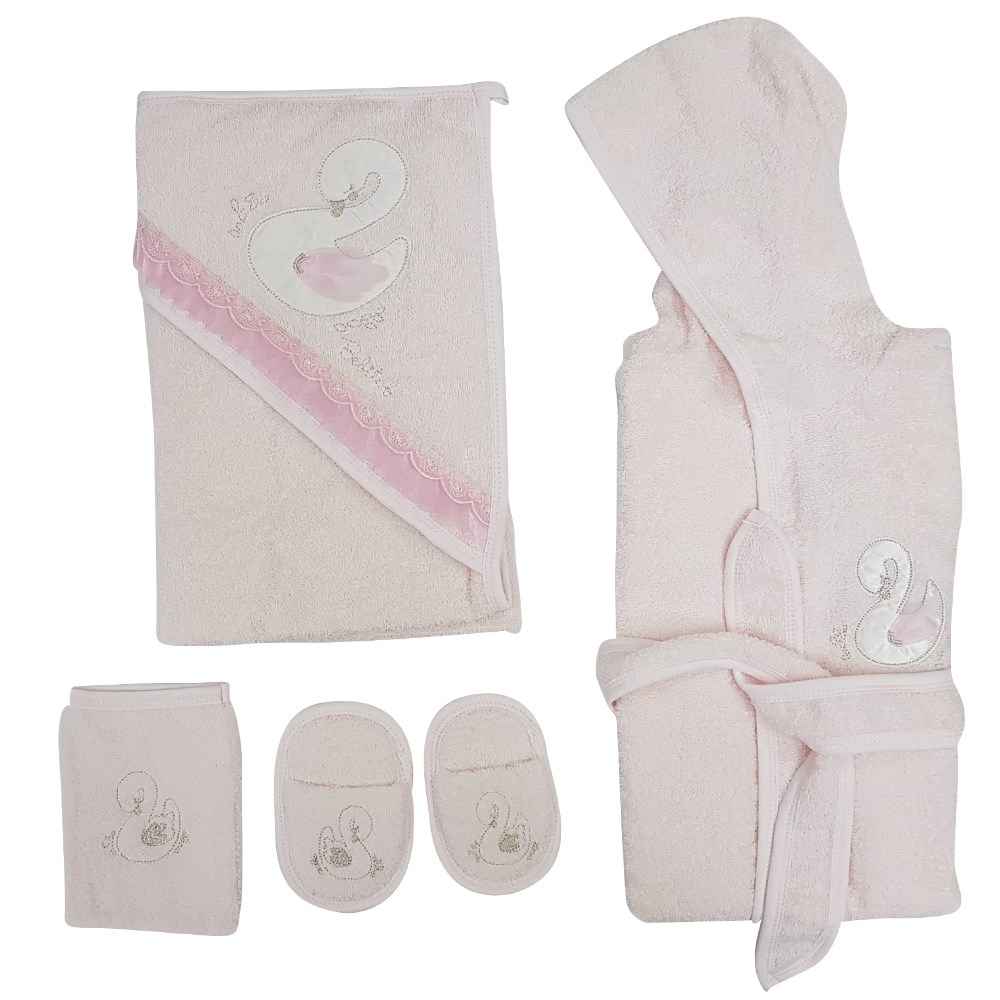 Bebitof 3251 Kuğulu Bebek Bornoz Seti Pembe