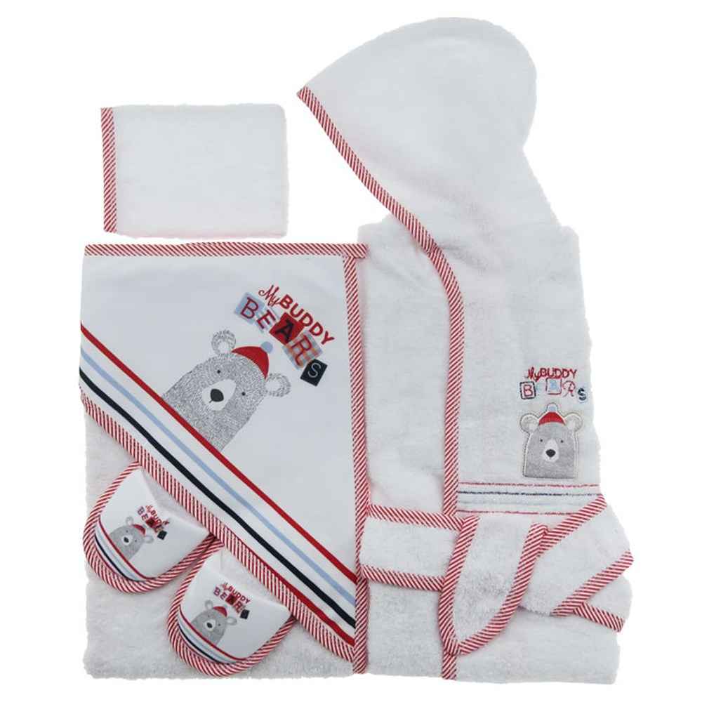 Bebitof 3249 Tüylü Ayıcık Bebek Bornoz Seti Kırmızı