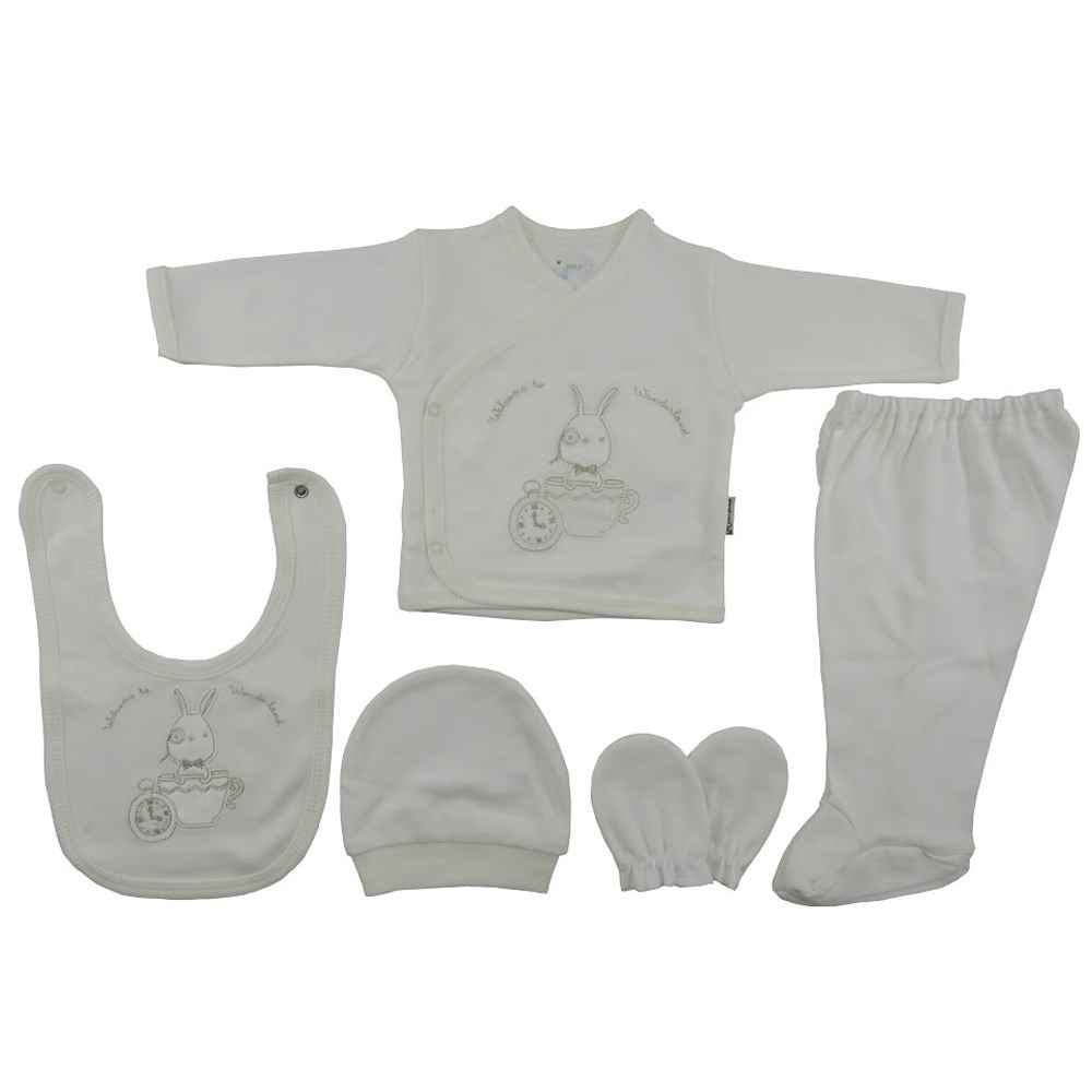 Bebitof 852 Fincan Nakışlı Hastane Çıkışı 5li Set 0-3 Ay Krem