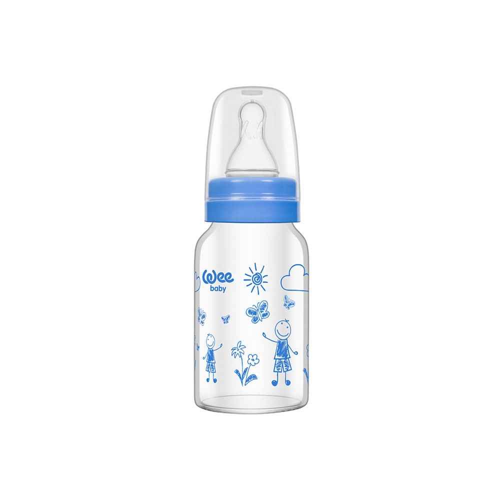 Wee Baby Isıya Dayanıklı Cam Biberon 120 ml Mavi