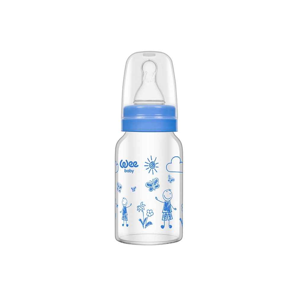 Wee Baby 770 Isıya Dayanıklı Cam Biberon 120 ml Mavi