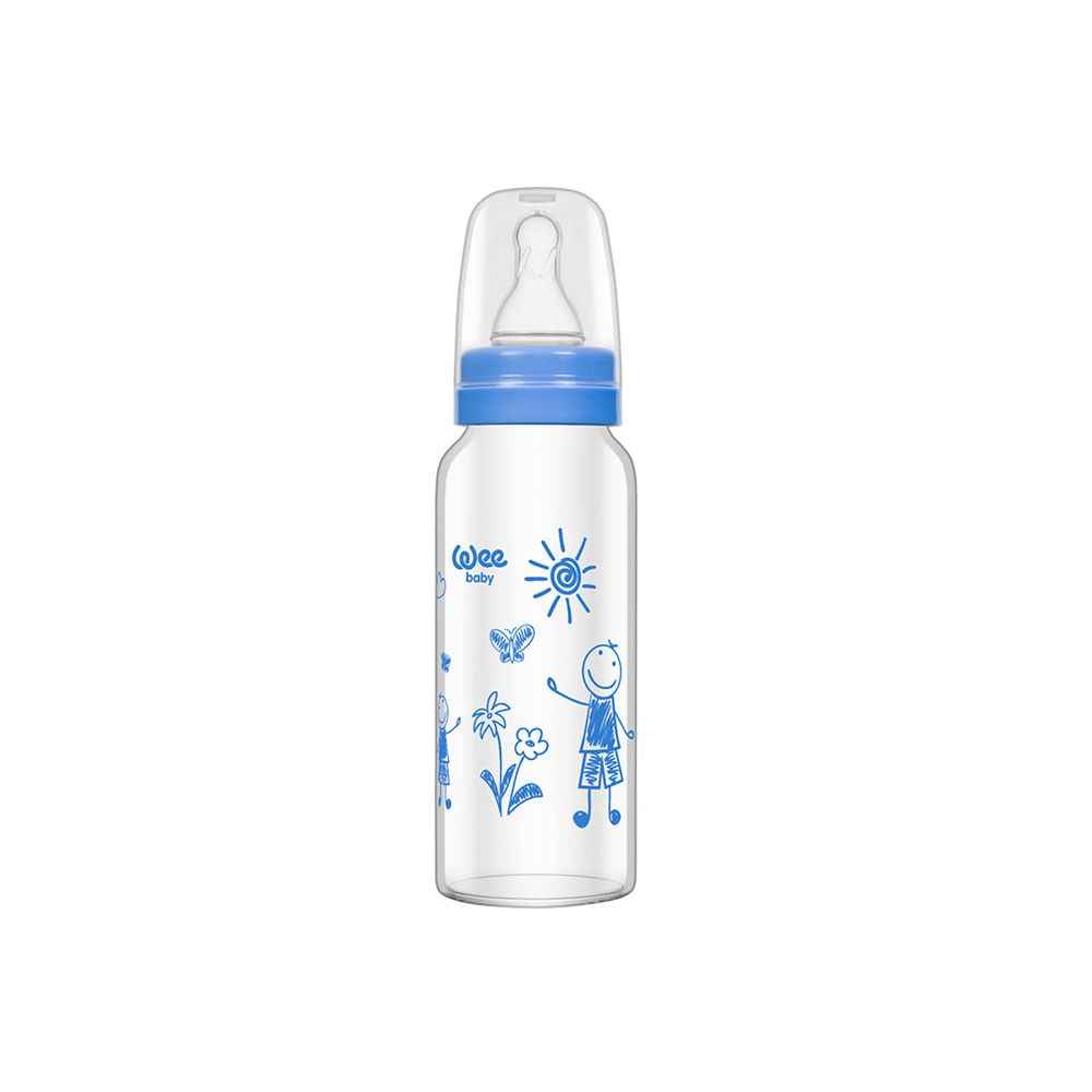 Wee Baby Isıya Dayanıklı Cam Biberon 180 ml Mavi