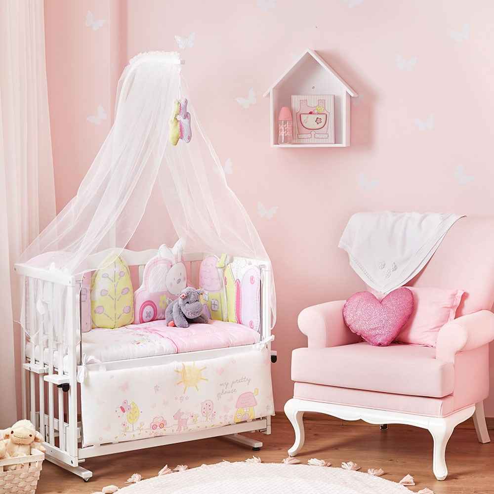 Aybi Baby Trendy Pink Anne Yanı Beşik Seti Beyaz