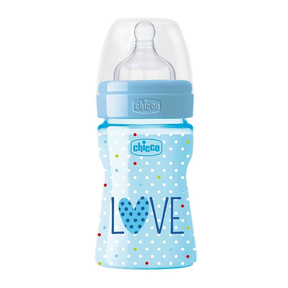 Chicco Wellbeing Love Serisi Silikon Biberon 150ml Mavi