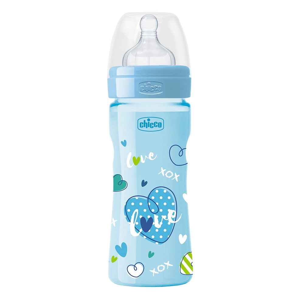 Chicco Wellbeing Love Serisi Silikon Biberon 250ml Mavi