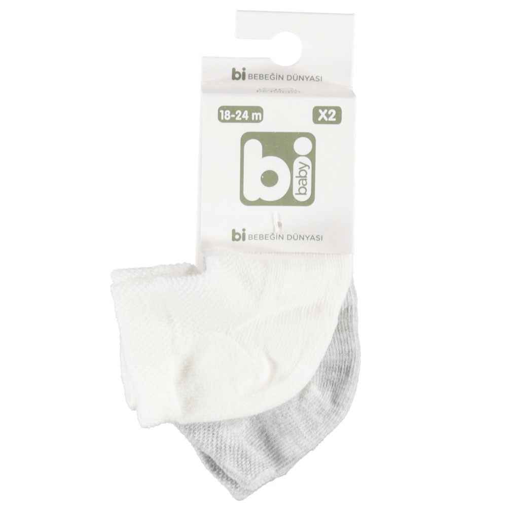 Bibaby 68223 Pirinç Desen Patik 2'li Bebek Çorabı  Beyaz-Gri