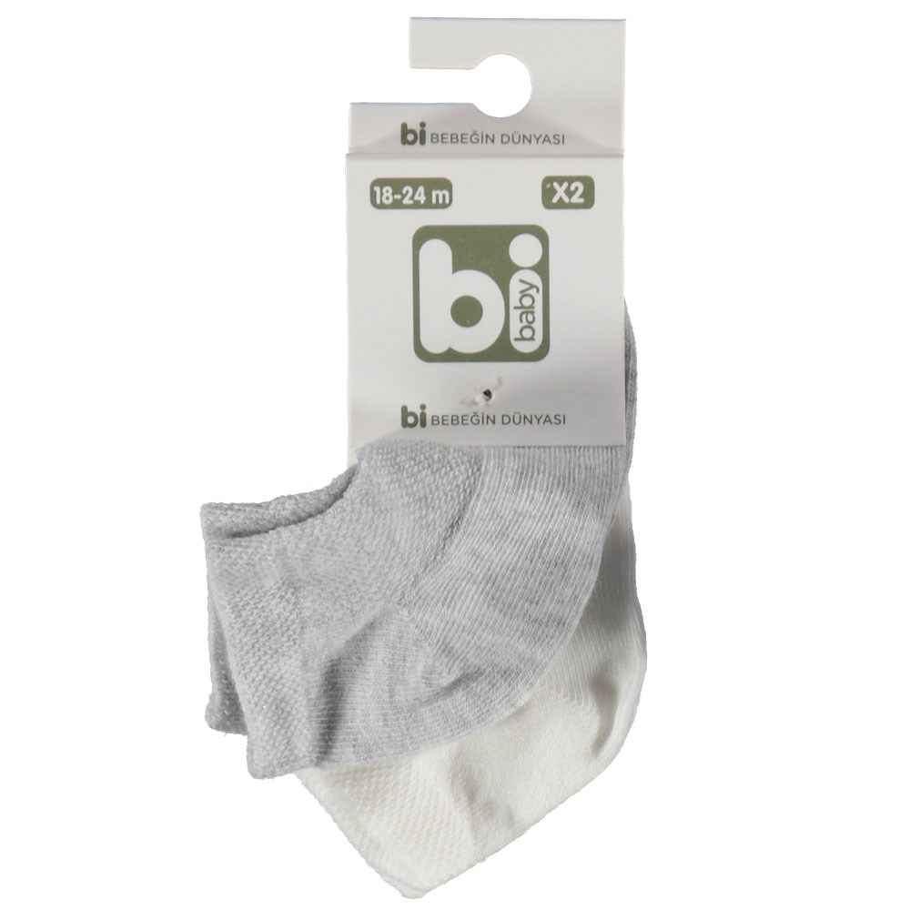 Bibaby 68223 Pirinç Desen Patik 2'li Bebek Çorabı  Krem-Gri