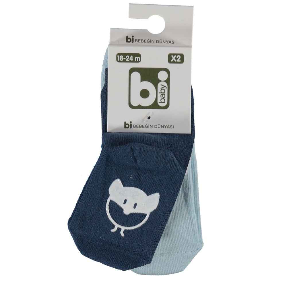 Bibaby 68142 Desenli Kaymaz 2'li Bebek Çorabı Lacivert-Mavi