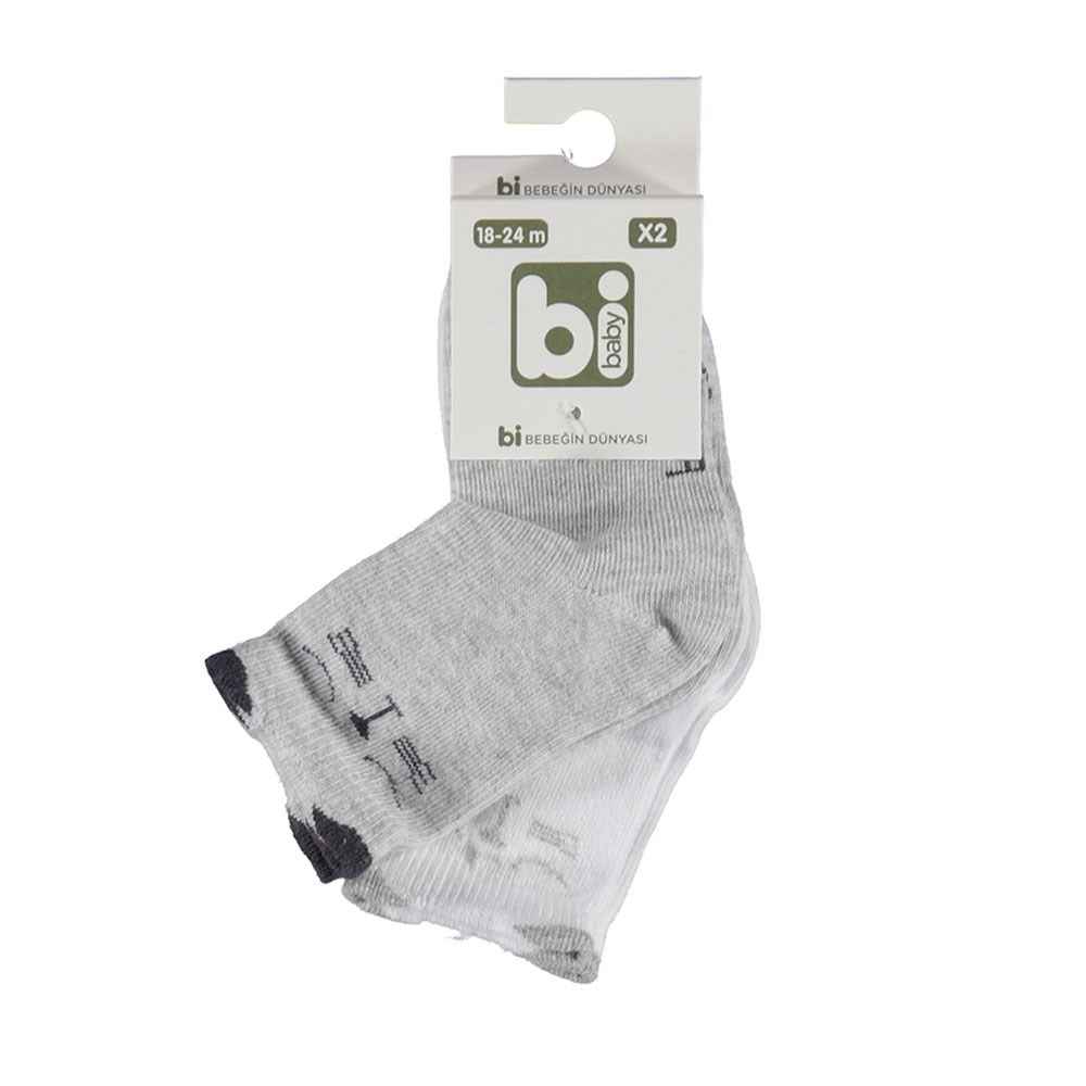 Bibaby 68136 Kedili 2'li Bebek Çorabı Beyaz-Gri