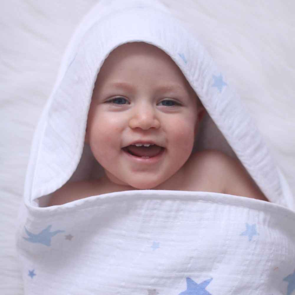 Momeasy Çift Katlı Müslin Bebek Havlusu Mavi Fiyatı İlke