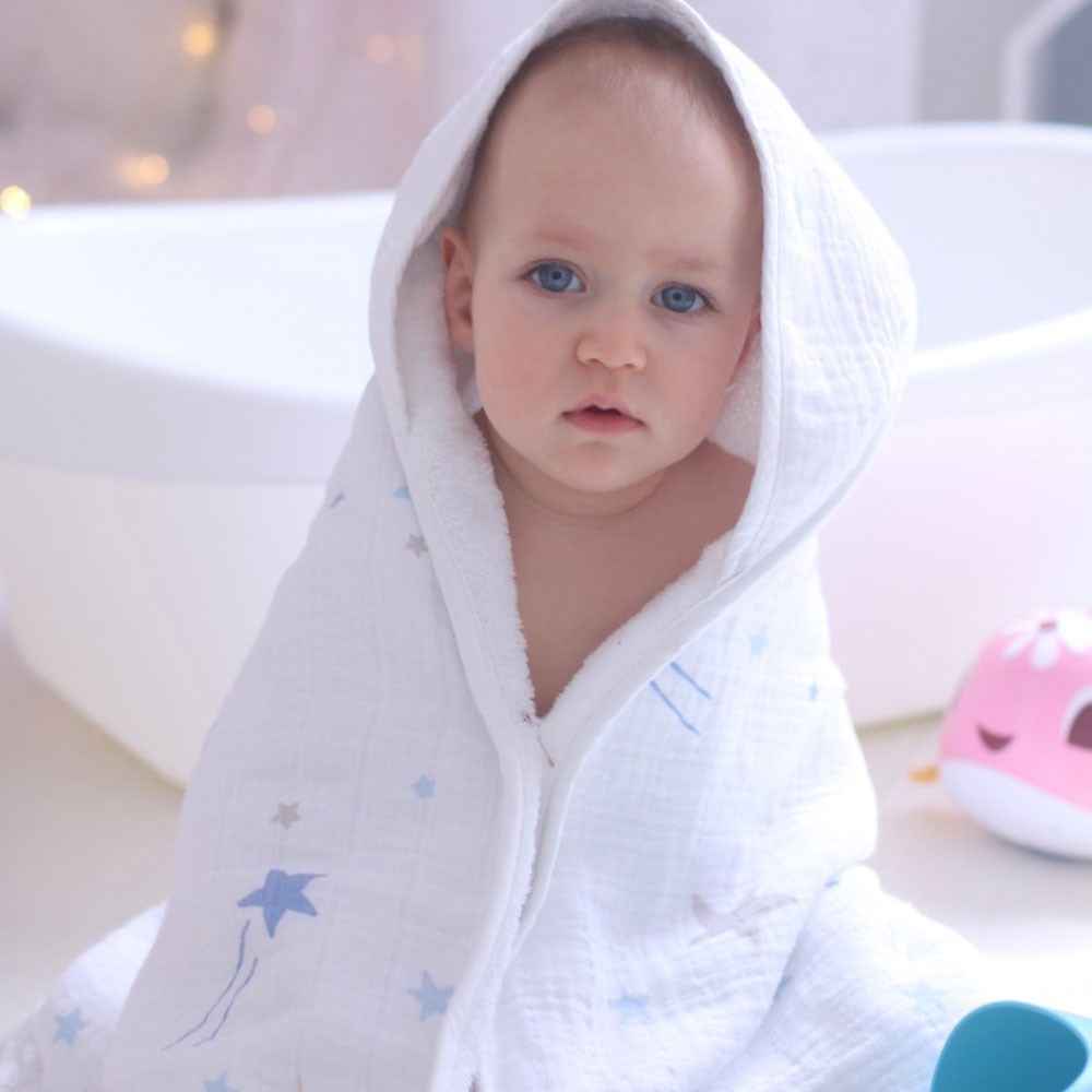 Momeasy Çift Katlı Müslin Bebek Havlusu Mavi Fiyatı İlke