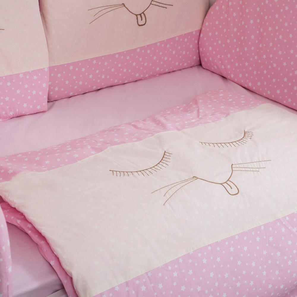 Mini Baby Kedi Bebek Uyku Seti 10 Parça 70x130 cm Pembe