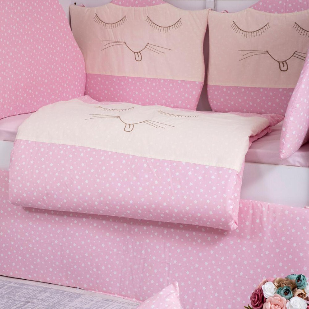 Mini Baby Kedi Bebek Uyku Seti 10 Parça 70x130 cm Pembe
