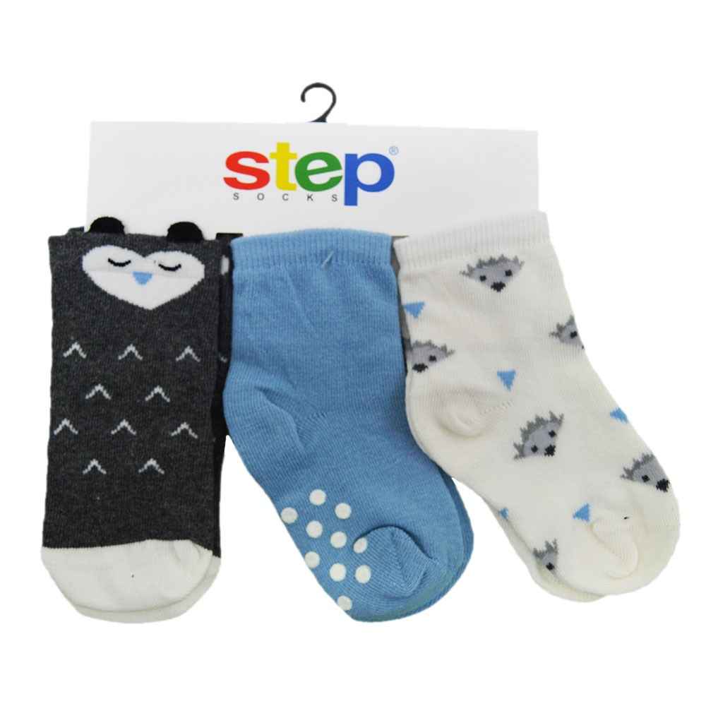 Step 1925 3'lü Bebek Çorabı Beyaz-Mavi