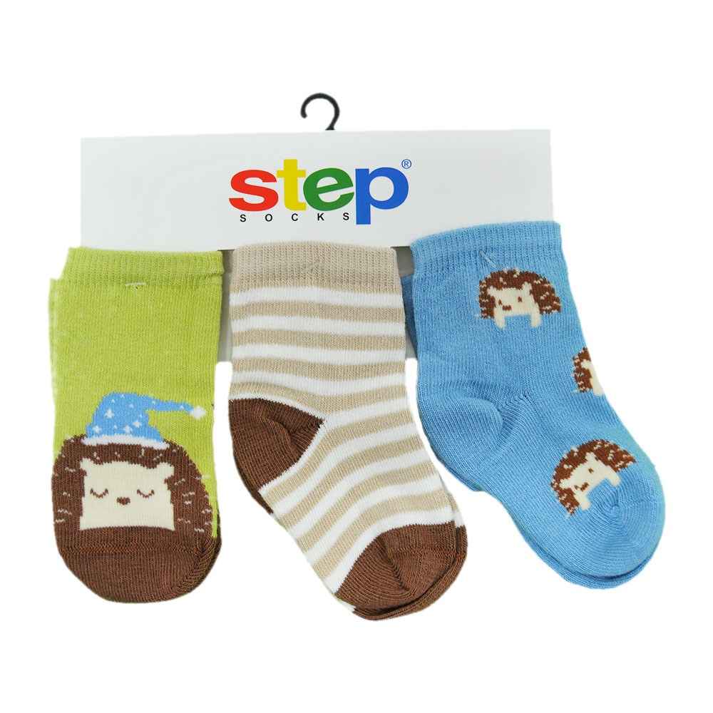 Step 1927 3'lü Bebek Çorabı Mavi-Yeşil