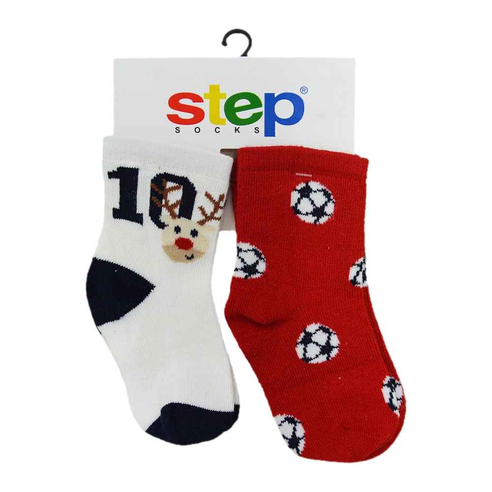 Step 1928 2'li Bebek Çorabı Kırmızı-Beyaz