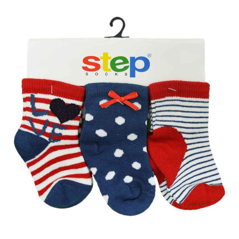 Step 1941 3'lü Bebek Çorabı Lacivert-Kırmızı