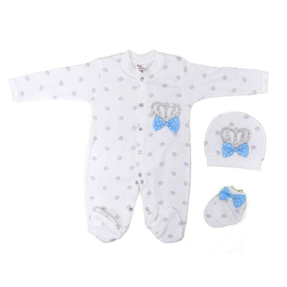 Eda Baby Prens Baskılı Bebek Tulumu 9157 Ekru-Mavi
