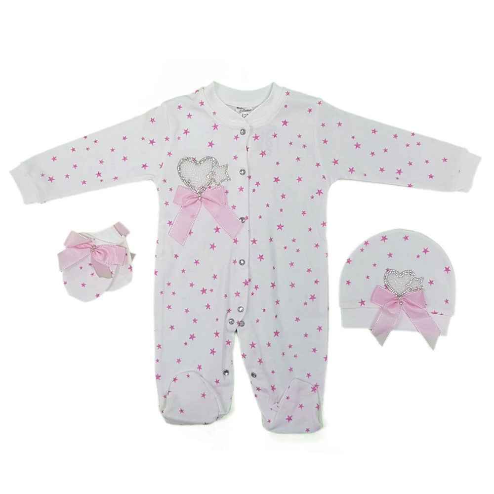 Eda Baby Baskılı Bebek Tulumu 1167 Krem-Fuşya