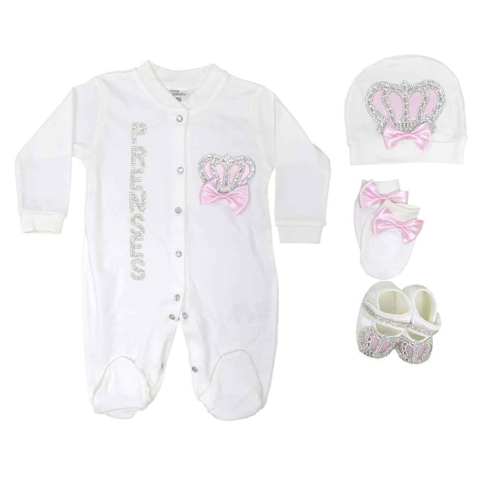 Eda Baby Kraliçe Baskılı 4'lü Bebek Tulumu 0-3 Ay 1226-1 Pembe