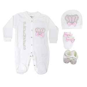 Eda Baby Kraliçe Baskılı 4'lü Bebek Tulumu 0-3 Ay 1226-1 Pembe