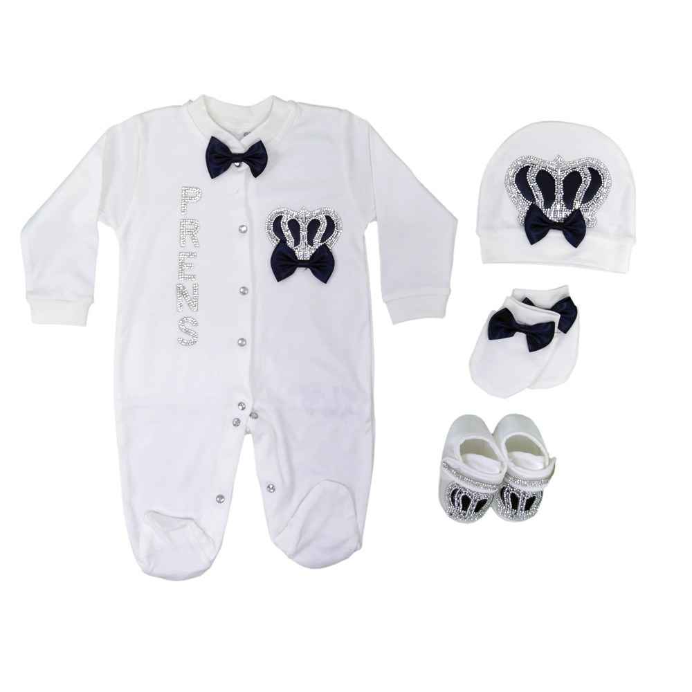 Eda Baby Kral Baskılı 4'lü Bebek Tulumu 0-3 Ay 1225-1 Lacivert
