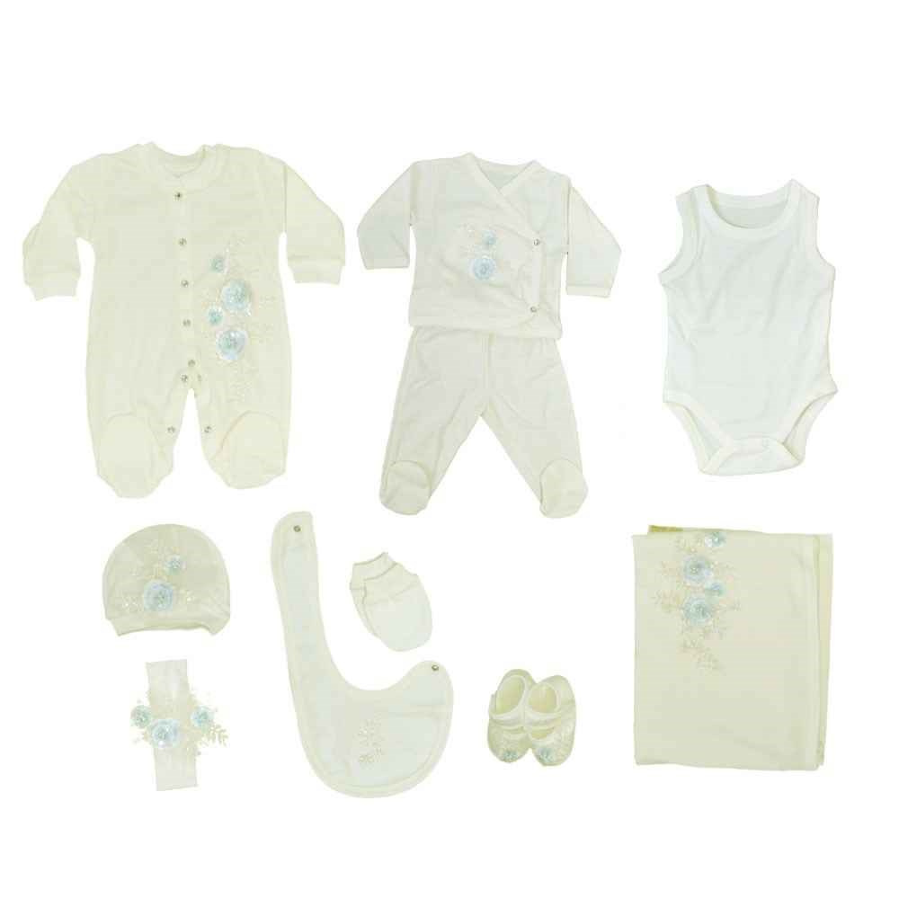 Eda Baby Hastane Çıkışı 10'lu Set 0-3 Ay Ekru-Mavi
