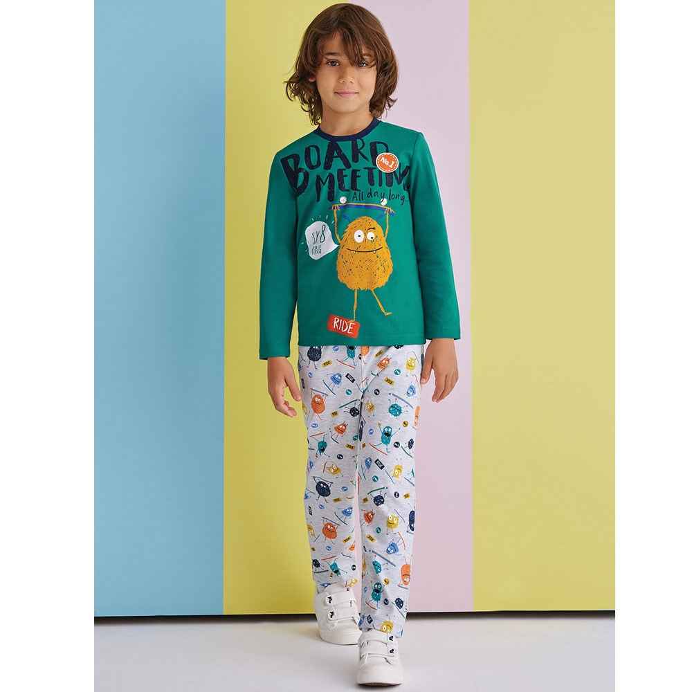 Roly Poly Erkek Çocuk Pijama Takımı RP1300-1 Yeşil