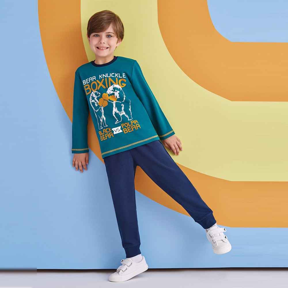 Roly Poly Erkek Çocuk Pijama Takımı RP1315-5 Yeşil