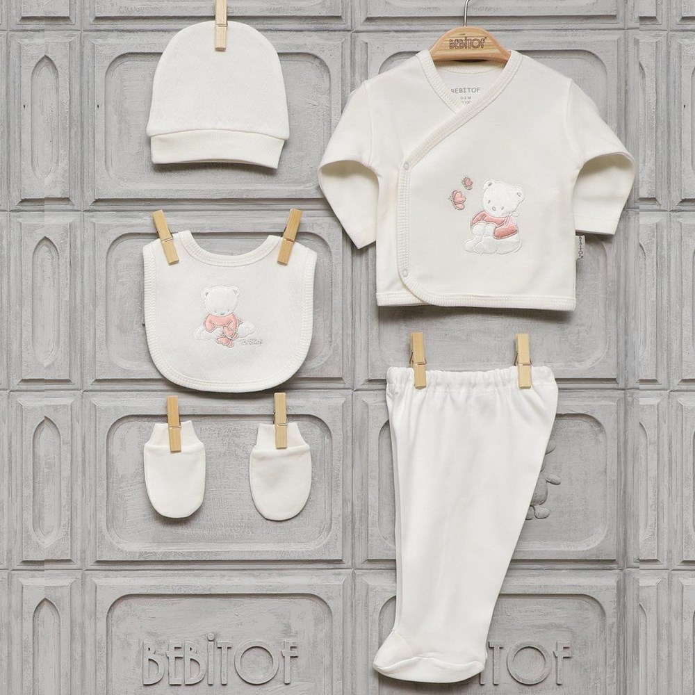 Bebitof Hastane Çıkışı 5li Set 904 Krem-Somon
