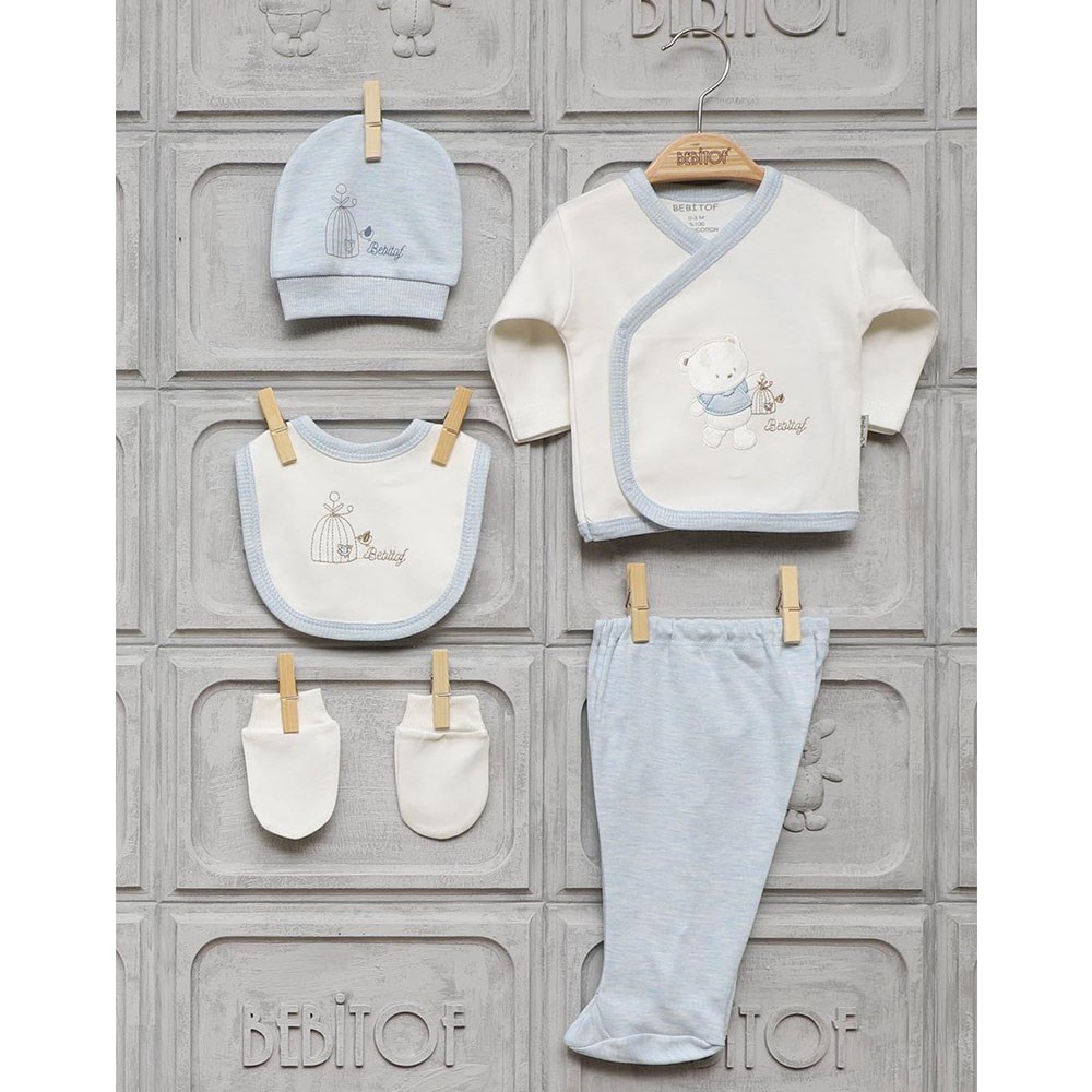 Bebitof Hastane Çıkışı 5li Set 896 Krem-Mavi