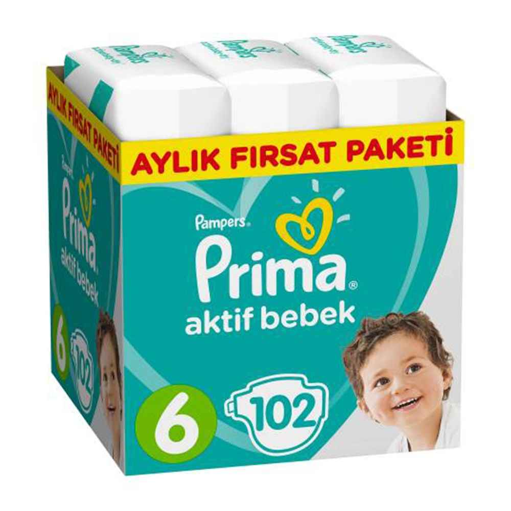 Prima Aktif Bebek Bezi Aylık Fırsat Paketi 6 Beden 102 Adet 