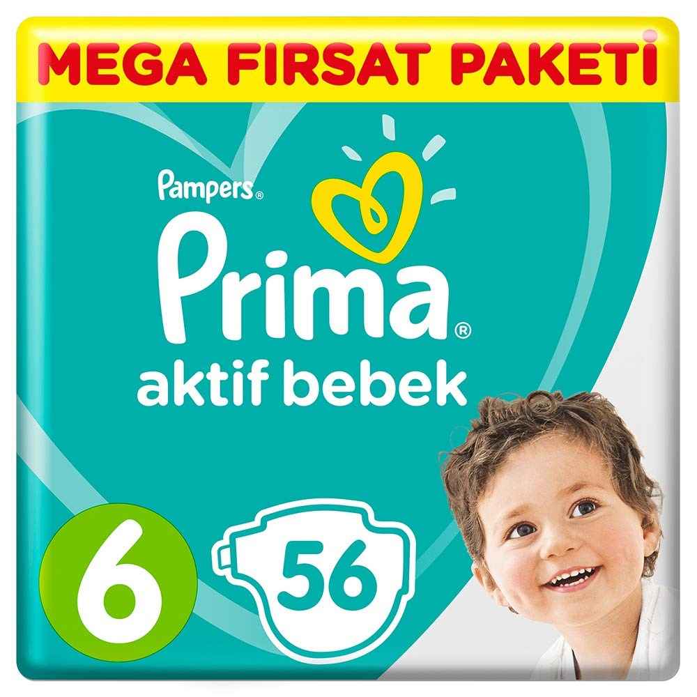 Prima Bebek Bezi Aktif Large Mega Fırsat Paketi 6 Beden 56 Adet 